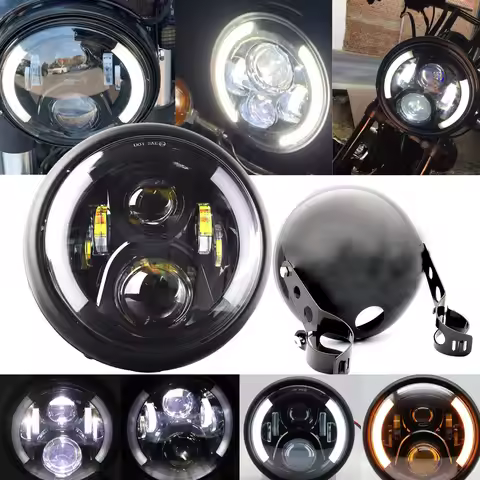 7" LED Motorcycle Headlight DRL H4 Hi/Lo Beam Headlamp 7.5 InchLamp Housing Accessories For Honda Ya