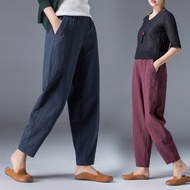 Cotton Casual Pants Women Loose Middle-Aged Mother Pants Thin Style Women's Ankle-Length Pants Carro