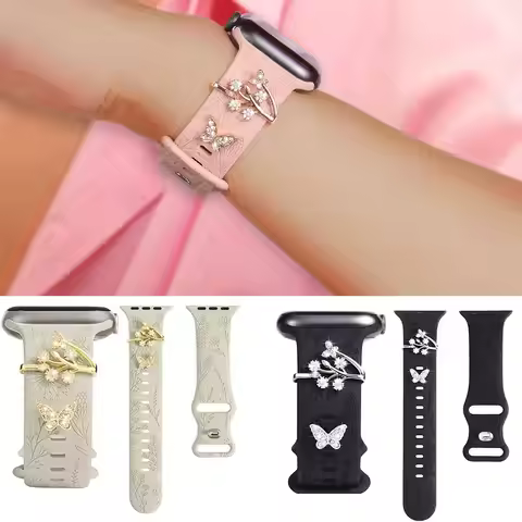 Metal Wristbelt Charms Watch Band Decor Ring For Apple Diamond Ornament For iwatch Bracelet Silicone