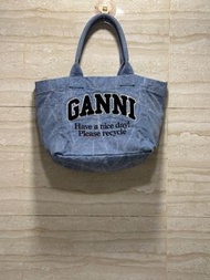 Ganni Easy Logo Embroidered Denim Tote Bag