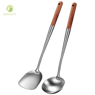 MXMUSTY1 Wok Shovel Wood Handle Kitchen Tools Kitchenware Stainless Steel Cooking Spoon