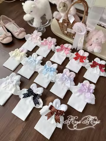 Original LOLITA Bow rabbit ear socks for girls JK bow Lolita lace trim short socks