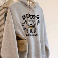 Áo hoodie thường ngày mới thu/đông: Kiểu dáng trùm đầu màu xám, in họa tiết chú chó hoạt hình dễ thư