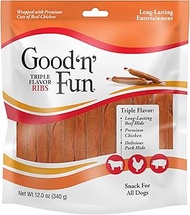 Good ’n’ Fun Triple Flavor Ribs, Rawhide Snack for All Dogs, 12 oz