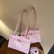 Gray Korean Style Star Print Stitching pu Silver Commuter Shoulder Bag High-value Star Bag 7.27
