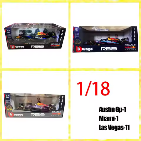 In Stock Bburago 1/18 Red Bull Rb19 Austin Gp Alloy Red Bull Miami 、Las Vegas Rb19 F1 Diecast Model 
