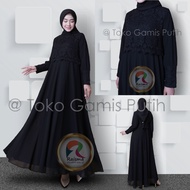 Gamis hitam elegan dan mewah kekinian kombinasi brokat tangan manset 10cm Dress hitam Biahh