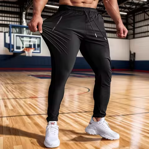 Lightweight L-7XL Men Casual Pants Breathable Quick Dry Summer Sports Trousers Drawstring Zippered P