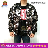 GILBERT ARMY STORE Jaket Loreng Pria Distro Crew Bomber Motif  salju  putih Full Resleting zipper LX