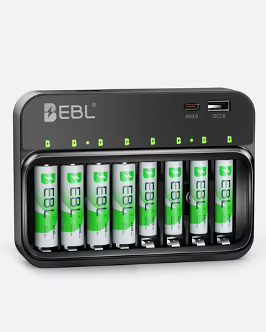 EBL 8pcs (4* AAA 1100mah + 4* AA 2800mah )Rechargeable Batteries 1.2V with AA AAA 9V Smart Battery C