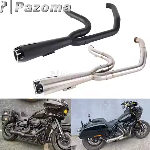 PAZOMA 2-into-1 Full Systems Exhaust Motorcycle Complete Muffler For Harley Softail Low Rider Street