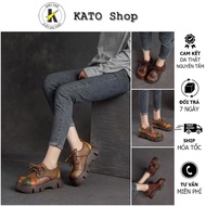 Soft Genuine Leather Women's Oxford Shoes Mixed in Many Colors with Serrated Bread Sole 5 Inches Hig