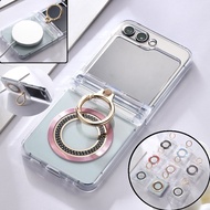 Transparent Magnetic Ring Holder Case Casing Samsung Galaxy Z Flip 6 Z Flip 5 Cover Hinge Protection