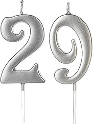 Silver 29th & 92nd Number Birthday Candles for Cake Topper, Number 29 92 Glitter Premium Candle Part