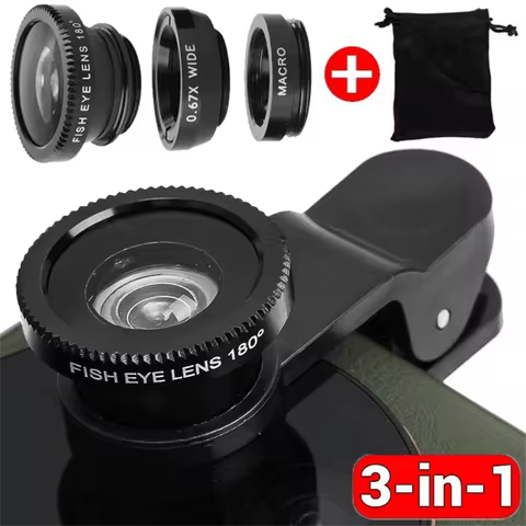 Universal 3 in 1 Phone Fisheye 0.67X Wide Angle Micro Camera Lens For iPhone Xiaomi Smartphone Fish 