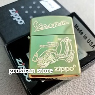 Ready zippo Vespa gold motor club' custom logo nama grafir laser kado korek