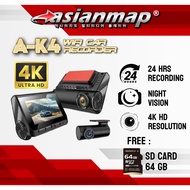 Asianmap WiFi Car Recorder Model A-K4 Front&Rear 4K Resolution + Parking Survelliance