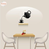 PEWANYMX Acrylic Mirror Wall Clock, 3D DIY Teapot Wall Clock Sticker, Self-Adhesive Easy to Read Silent Teapot Design 3D Decorative Clock Home Decor