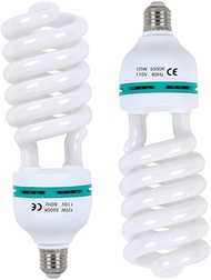 2pcs 135W Light Bulb 5500K CFL Daylight Spiral Softbox Lighting Kit Bulb in E27 Socket for Photograp