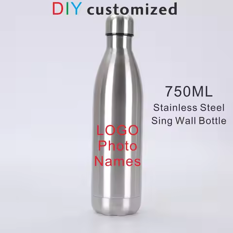 750ML Sport Bottle DIY Customized LOGO Photo Text Stainless Steel Big Capacity Cola Container