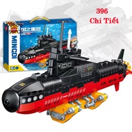 Submarine - 396 Details] Combat Submarine Model Assembly Toy Set, Navy Warship Assembly