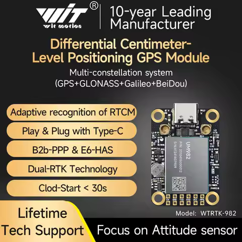WITMOTION RTK-UM982 GNSS Receiver ZED-F9P UM980 Sensor, GPS BDS GLONASS NMEA0183 Module Differential