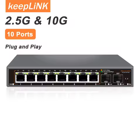 KeepLiNK 10-Port Network Switch | 8 x 2.5Gb Ethernet + 2 x 10Gb SFP+ | Unmanaged | Plug & Play | Hig