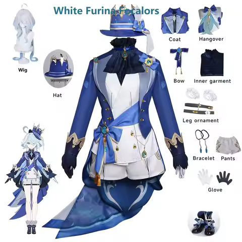 Furina Cosplay Costume Wig Genshin Impact Fontaine Focalors with Hat Game Figures White Suits Cospla