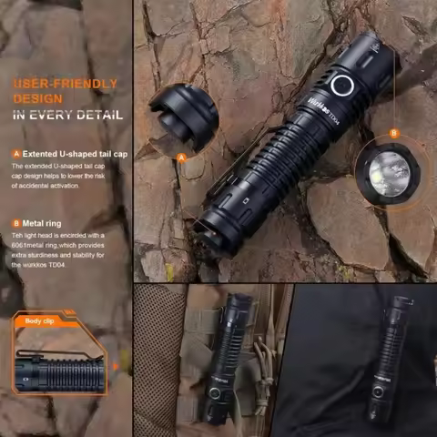 Wurkkos TD04 Self-Defense Tactical Flashlight Portable Powerful 3000 LM LED Flashlight Rechargeable 