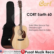 Cort Earth 60 Solid Sitka Top Dreadnought Acoustic Guitar with Bag Kapok Gitar Akustik Earth 60