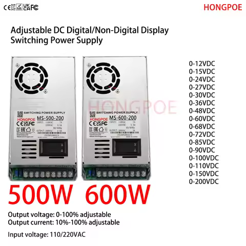 CE Adjustable 0-200VDC Digital / Non-Digital Display 500/600W SMPS Input 110/220VAC for LED Lights C