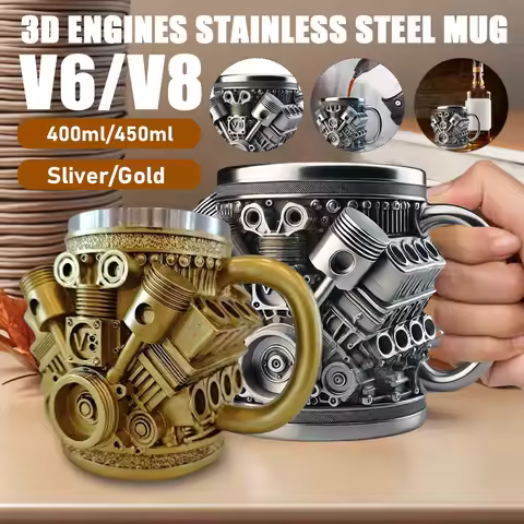 Engines Stainless Steel Cup Handmade V8/6 Engines Coffee Cup For Car Enthusiasts Tea Mug For Home Or