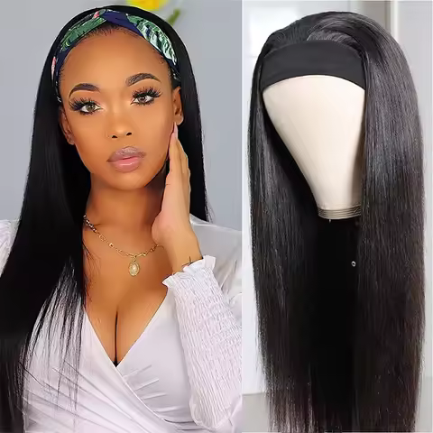 Headband Wig Human Hair Bone Straight Human Hair Wigs Full Machine Made Peruvian Human Hair Wigs For