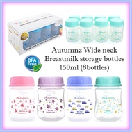 Autumnz 5oz WIDE neck Breast milk breastmilk storage Bottles - BPA free 100% food grade PP material compatible with Avent Spectra breast pump (8 bottles)