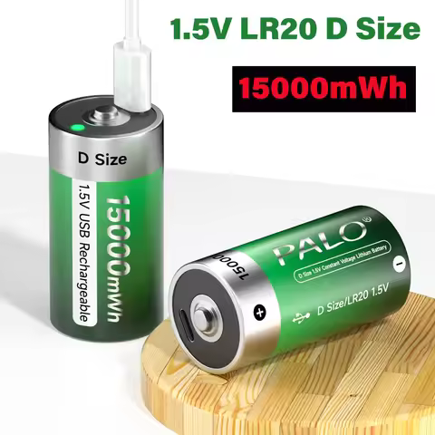 1.5V LR20 Battery USB D Size Rechargeable R20 15000mWh D Lithium Battery + Type-C Port for Flashligh