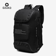 OZUKO Multifunction Anti-theft Backpack for Men Fashion Rivet Teenager Schoolbag Male USB Charge Wat