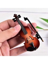 漂亮的木製微型小提琴套裝:支架、琴弓、琴盒和樂器 - 完美的家居裝飾
