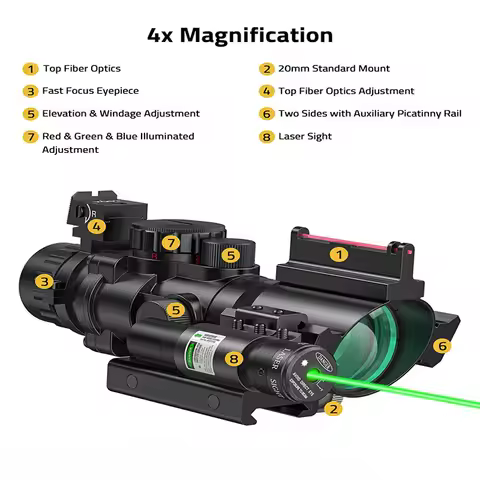 CVLIFE 4x32 Prism Rifle Scope Tri-illuminations BDC Reticle Scope with Fiber Optic Sight & IIIA/2MW 