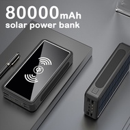 100% Original 80000mAh Power Bank Solar Wireless Portable Phone Charging 4 USB Light