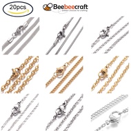 Beebeecraft 20pcs 304 Stainless Steel Necklace Making Cable Chains with Lobster Clasps Stainless Steel Color for Making Jewelry Crafts