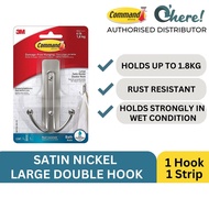 3M Command Satin Nickel Large Double Hooks Holds Up To 1.8kg