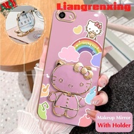 Casing VIVO Y81 Y81i Y83 v5s v5 vivo y71 y71i y71a phone case Softcase Liquid Silicone Protector Smooth Cover new design Makeup mirror Hello Kitty Cat with Holder DDXKT01