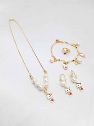 S27 PERHIASAN SET KALUNG GELANG CINCIN ALL SIZE ANAK MUTIARA LOMBOK ASLI  RHODIUM