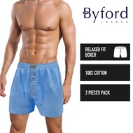 (2 Pcs) Byford Mens 100% Cotton Boxer Brief Underwear Assorted Colour-BUD5248X