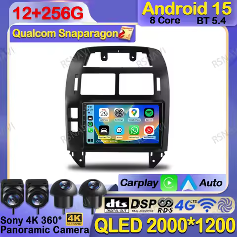 Car Radio Android 15 For Volkswagen VW Polo MK4 6Q 9N 9N3 2004-2009 RDS QLED 5G WIFI 360 Camera AUTO