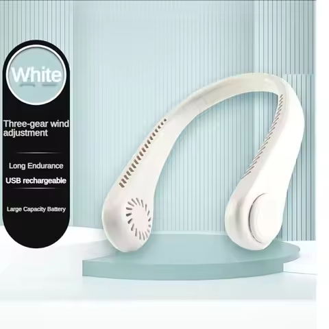 Car Fan New Mini Neck Fan Portable Bladeless Hanging Neck 1200mAh Rechargeable Air Cooler 3 Speed Mi