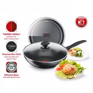 Tefal Cookware Cook &amp; Clean 28cm / Light &amp; Clean 32cm Wok Pan with lid Titanium Non-stick coating