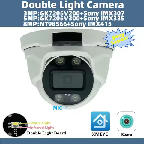 XM 4K 8/6/3MP IMX415 IMX335 IMX307 Double Light Built-In MIC IP Metal Dome Camera XMYE ICsee P2P ONV