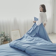 清新素色100%防水防蹣床包/床包組/床包被套組/台灣製/深洋藍