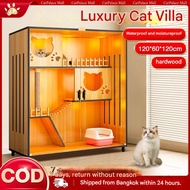 Wooden Cat Condo House Pet Cage Solid Wood Apartment With Wheels For 4 6 Cats